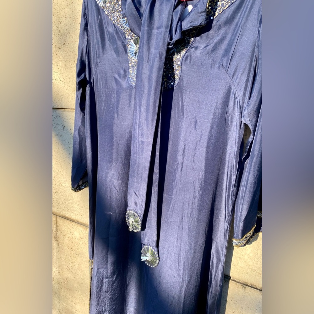 GRETCHEN SCOTT Silk Beaded Midi/Maxi Dress with Sash ✨ Starry Night Size M ✨ - Picture 14 of 16
